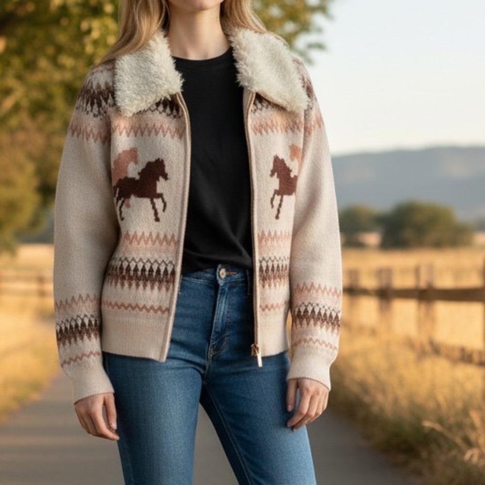 Altr'd State Western Horse Theme Cardigan Sweater Women Small NWOT